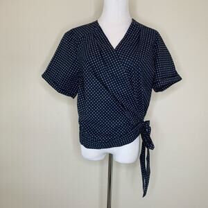 Gap Small Blue Patterned Wrap Top Short Sleeve Cotton Blend